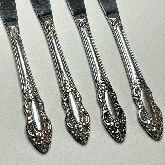 United Silver Co Artistic Rose Modern Hollow Knife Stainless 4pcs Pierced - Picture 3 of 5